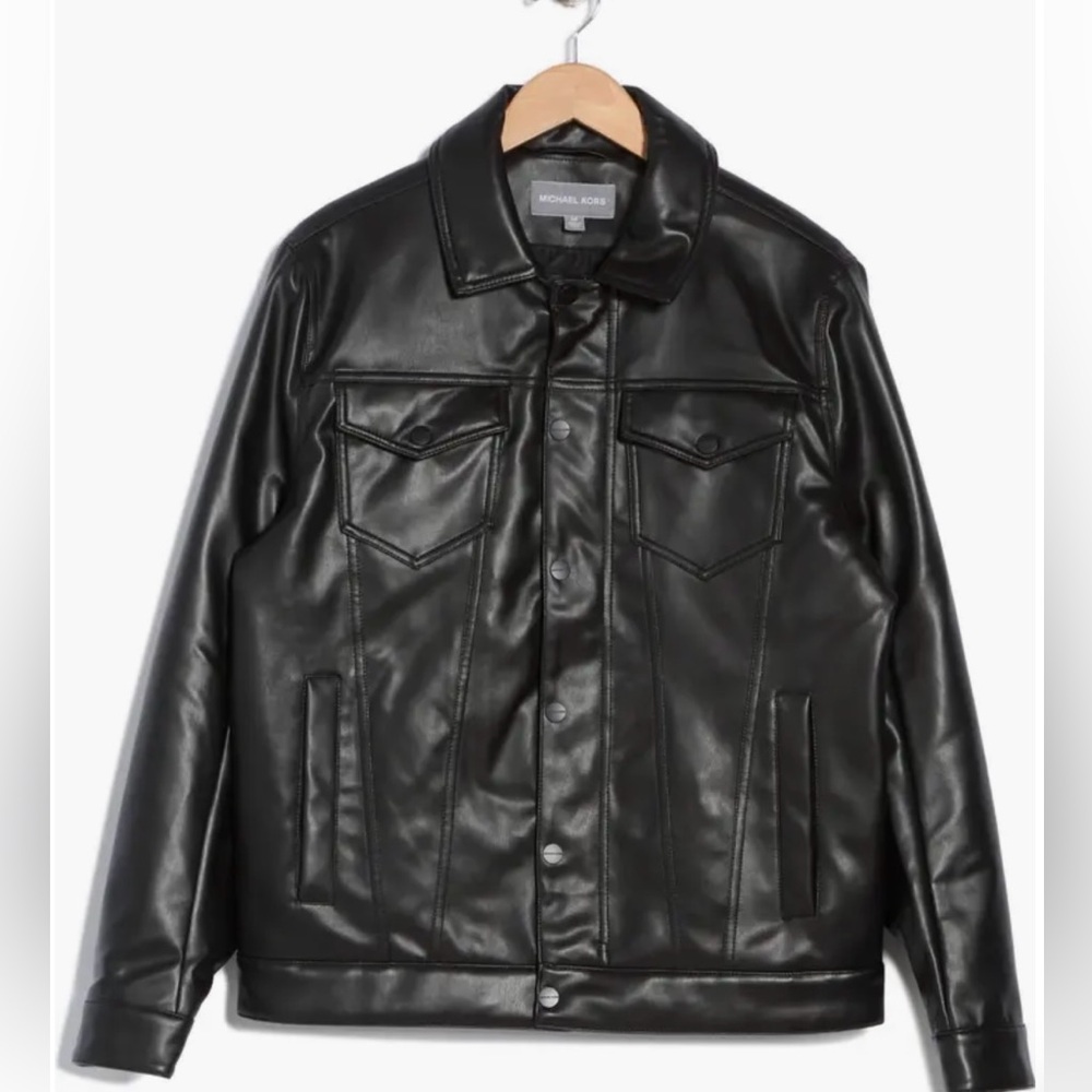Michael Kors Kingbury Faux Leather Trucker Jacket